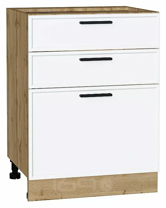 Шкаф нижний с 3-мя ящиками Фрейм White Silk Дуб Вотан 816*600*484