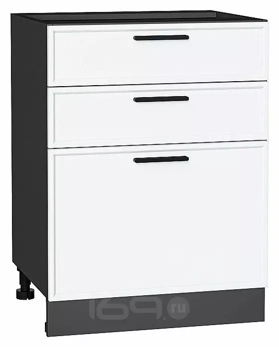 Шкаф нижний с 3-мя ящиками Фрейм White Silk Graphite 816*600*484