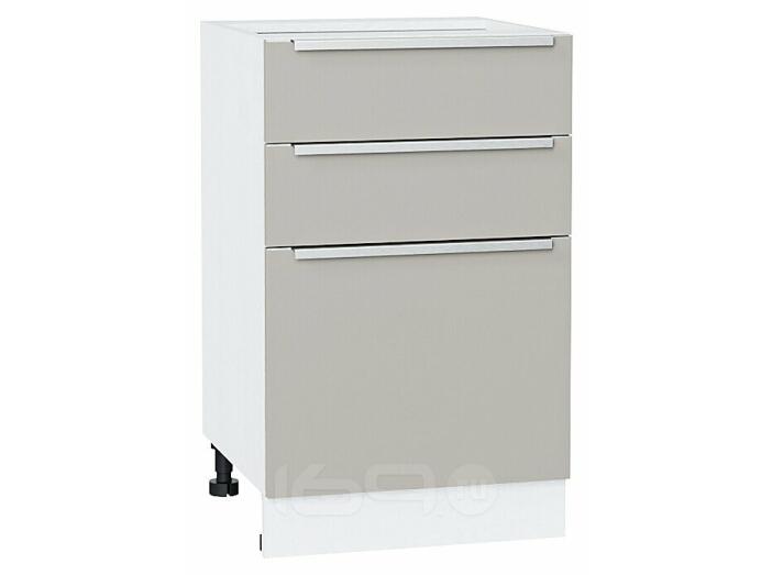 Шкаф нижний с 3-мя ящиками Фьюжн Silky Light Grey  Белый 816*500*480