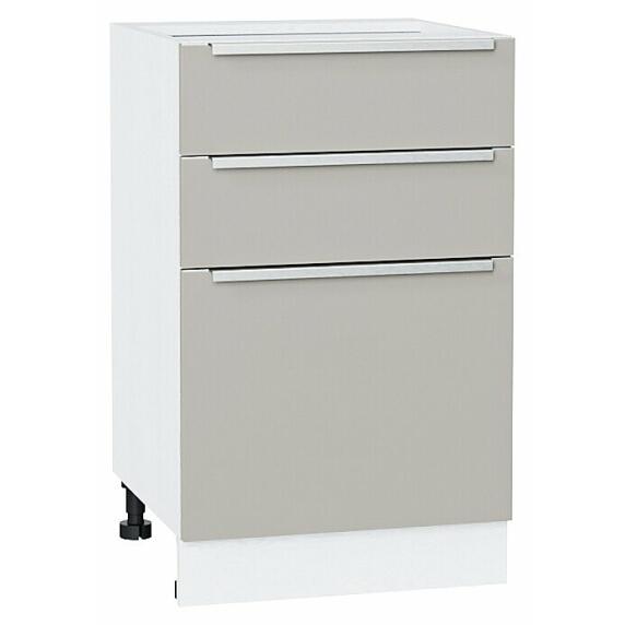 Шкаф нижний с 3-мя ящиками Фьюжн Silky Light Grey  Белый 816*500*480