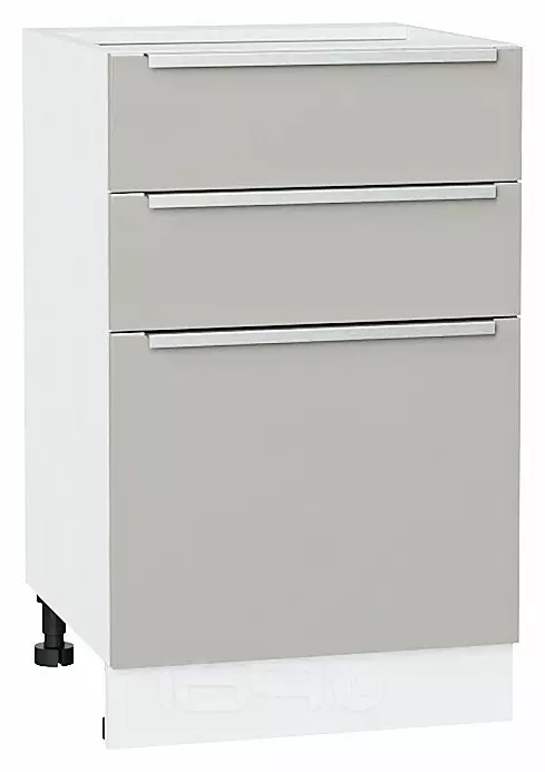Шкаф нижний с 3-мя ящиками Фьюжн Silky Light Grey  Белый 816*500*480