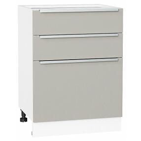 Шкаф нижний с 3-мя ящиками Фьюжн Silky Light Grey  Белый 816*600*480