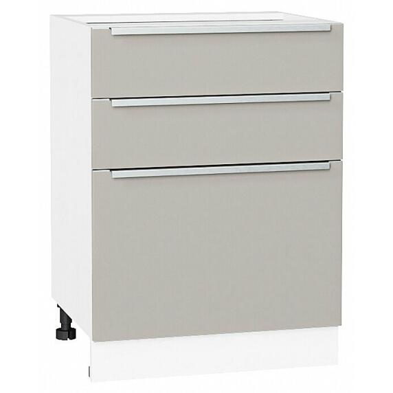 Шкаф нижний с 3-мя ящиками Фьюжн Silky Light Grey  Белый 816*600*480
