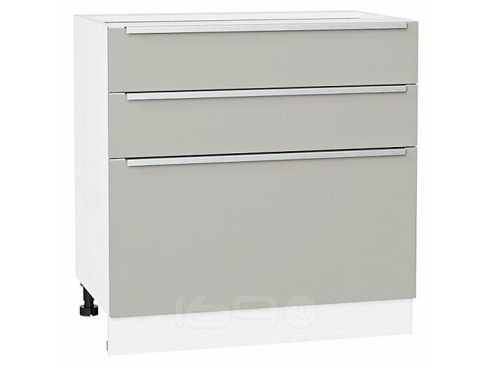 Шкаф нижний с 3-мя ящиками Фьюжн Silky Light Grey  Белый 816*800*480