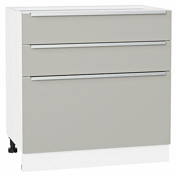 Шкаф нижний с 3-мя ящиками Фьюжн Silky Light Grey  Белый 816*800*480
