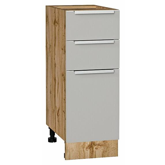 Шкаф нижний с 3-мя ящиками Фьюжн Silky Light Grey  Дуб Вотан 816*300*480