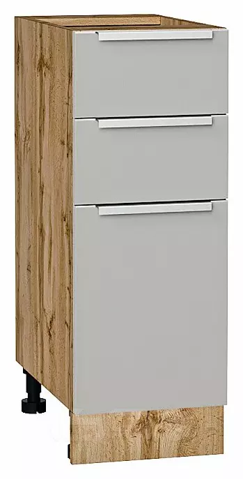 Шкаф нижний с 3-мя ящиками Фьюжн Silky Light Grey Дуб Вотан 816*300*480
