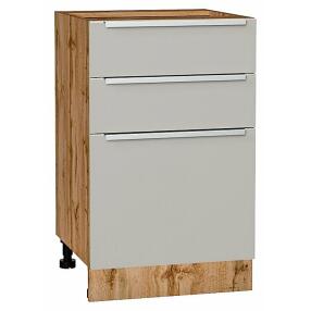 Шкаф нижний с 3-мя ящиками Фьюжн Silky Light Grey  Дуб Вотан 816*500*480