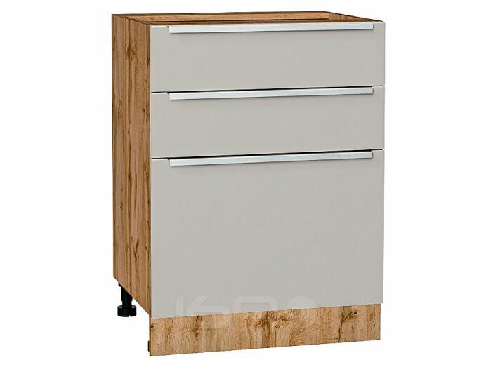 Шкаф нижний с 3-мя ящиками Фьюжн Silky Light Grey  Дуб Вотан 816*600*480