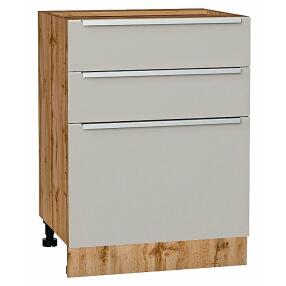 Шкаф нижний с 3-мя ящиками Фьюжн Silky Light Grey  Дуб Вотан 816*600*480
