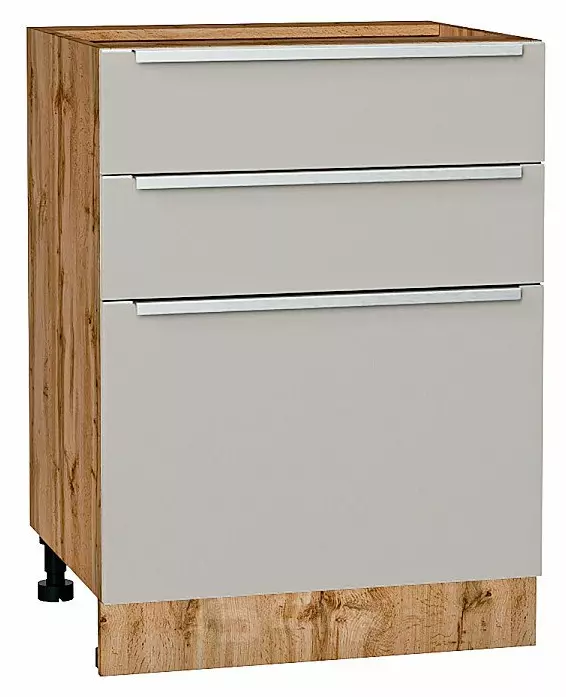 Шкаф нижний с 3-мя ящиками Фьюжн Silky Light Grey  Дуб Вотан 816*600*480
