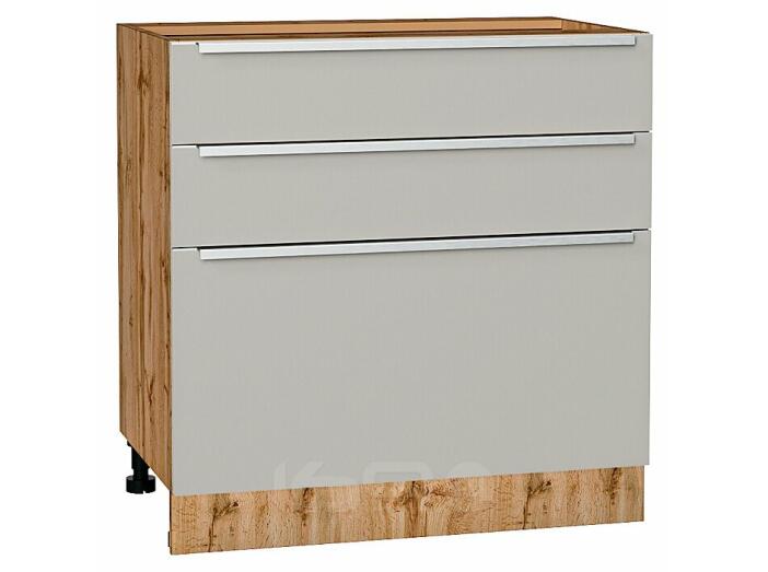 Шкаф нижний с 3-мя ящиками Фьюжн Silky Light Grey  Дуб Вотан 816*800*480