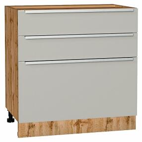 Шкаф нижний с 3-мя ящиками Фьюжн Silky Light Grey  Дуб Вотан 816*800*480