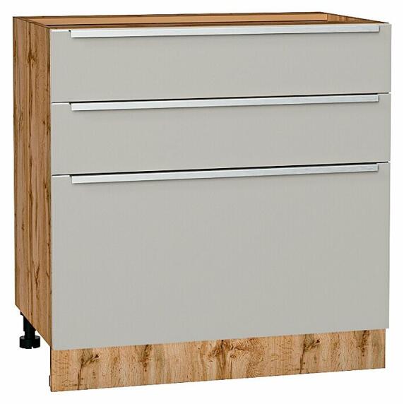Шкаф нижний с 3-мя ящиками Фьюжн Silky Light Grey  Дуб Вотан 816*800*480