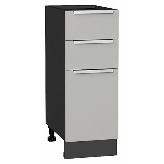 Шкаф нижний с 3-мя ящиками Фьюжн Silky Light Grey  Graphite 816*300*480
