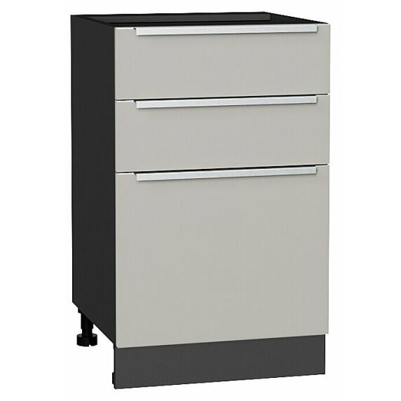 Шкаф нижний с 3-мя ящиками Фьюжн Silky Light Grey  Graphite 816*500*480