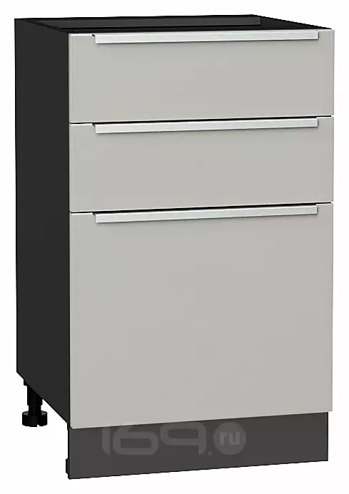 Шкаф нижний с 3-мя ящиками Фьюжн Silky Light Grey Graphite 816*500*480