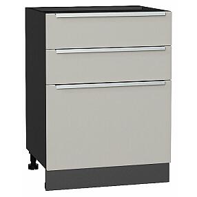 Шкаф нижний с 3-мя ящиками Фьюжн Silky Light Grey  Graphite 816*600*480