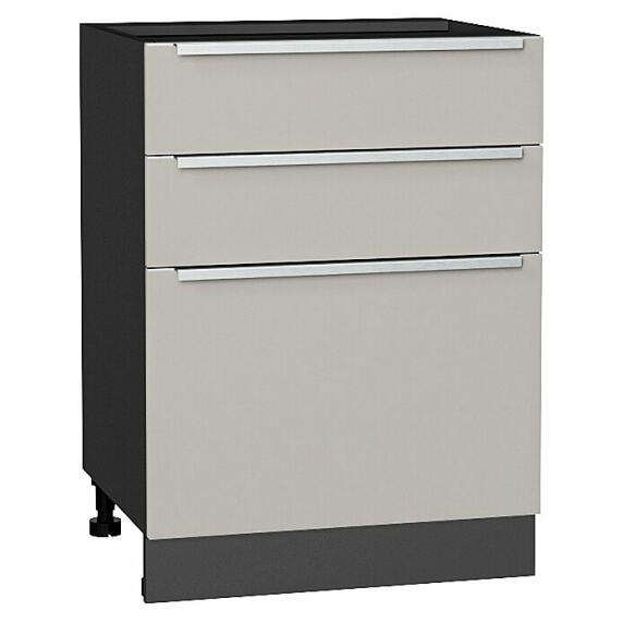 Шкаф нижний с 3-мя ящиками Фьюжн Silky Light Grey  Graphite 816*600*480
