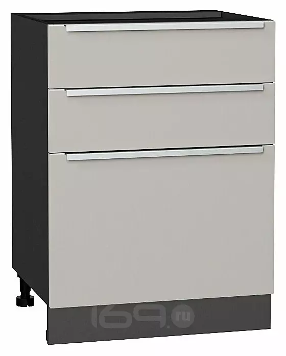 Шкаф нижний с 3-мя ящиками Фьюжн Silky Light Grey  Graphite 816*600*480