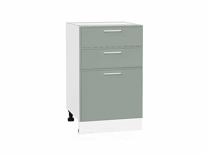 Шкаф нижний с 3-мя ящиками Квадро Аквамарин/Белый 816*500*481