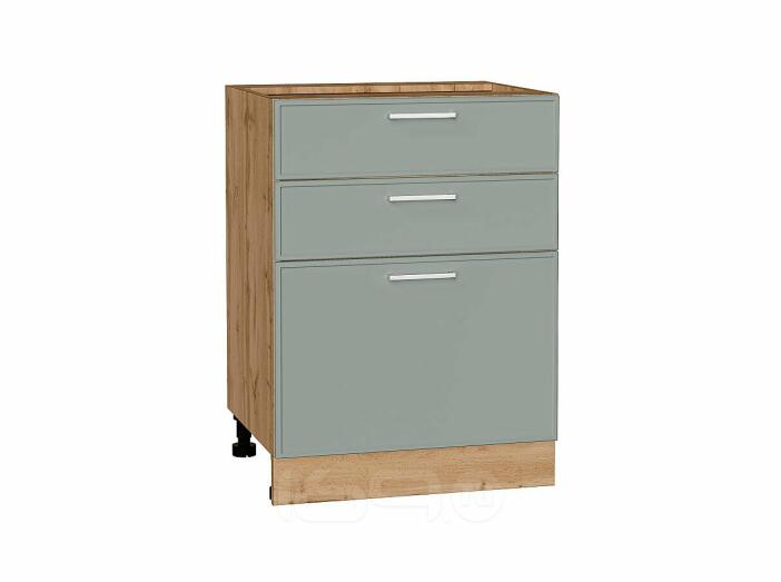 Шкаф нижний с 3-мя ящиками Квадро Аквамарин/Дуб Вотан 816*600*481