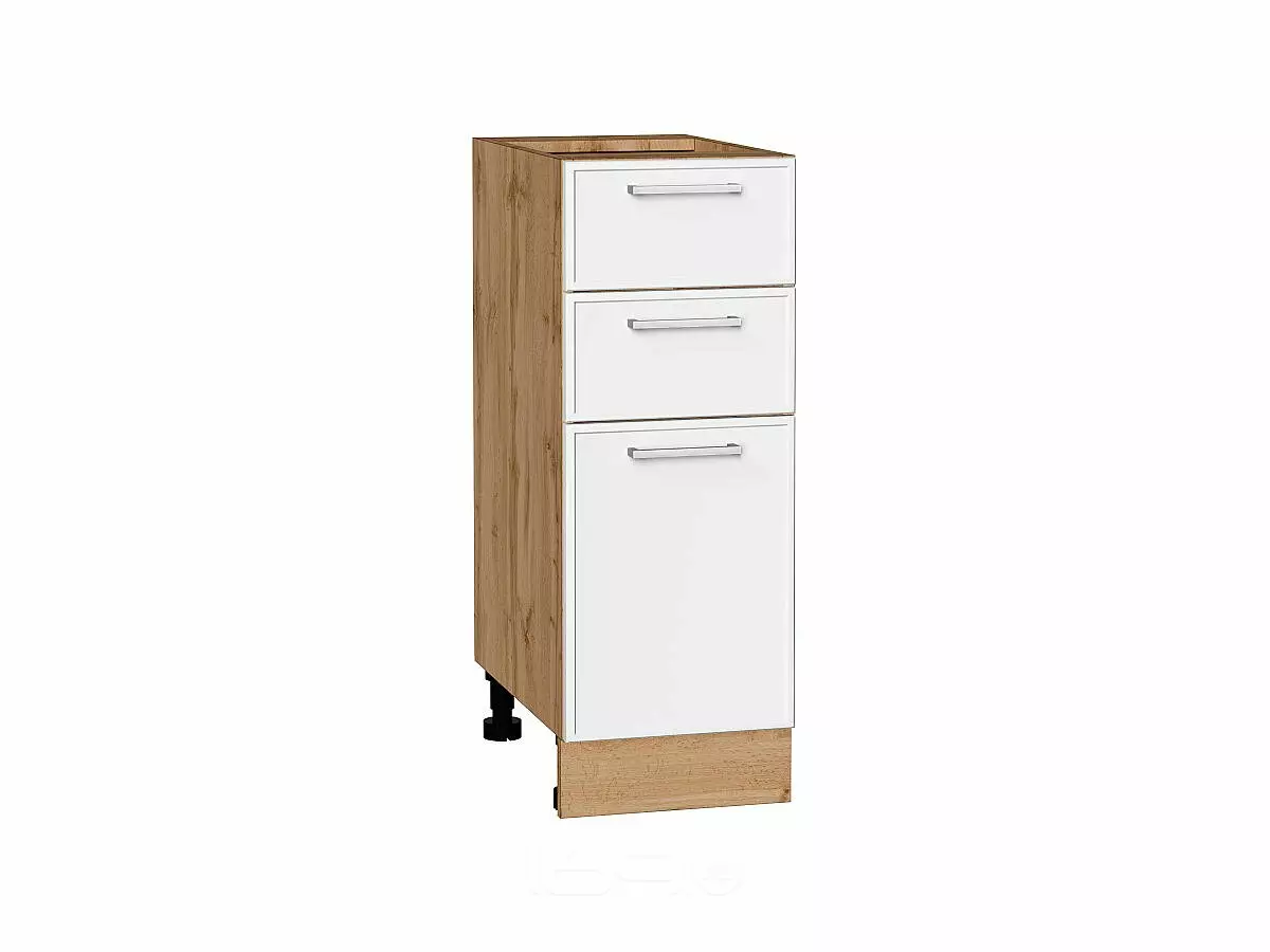 Шкаф нижний с 3-мя ящиками Квадро Белый/Дуб Вотан 816*300*481