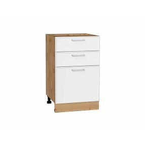 Шкаф нижний с 3-мя ящиками Квадро Белый/Дуб Вотан 816*500*481