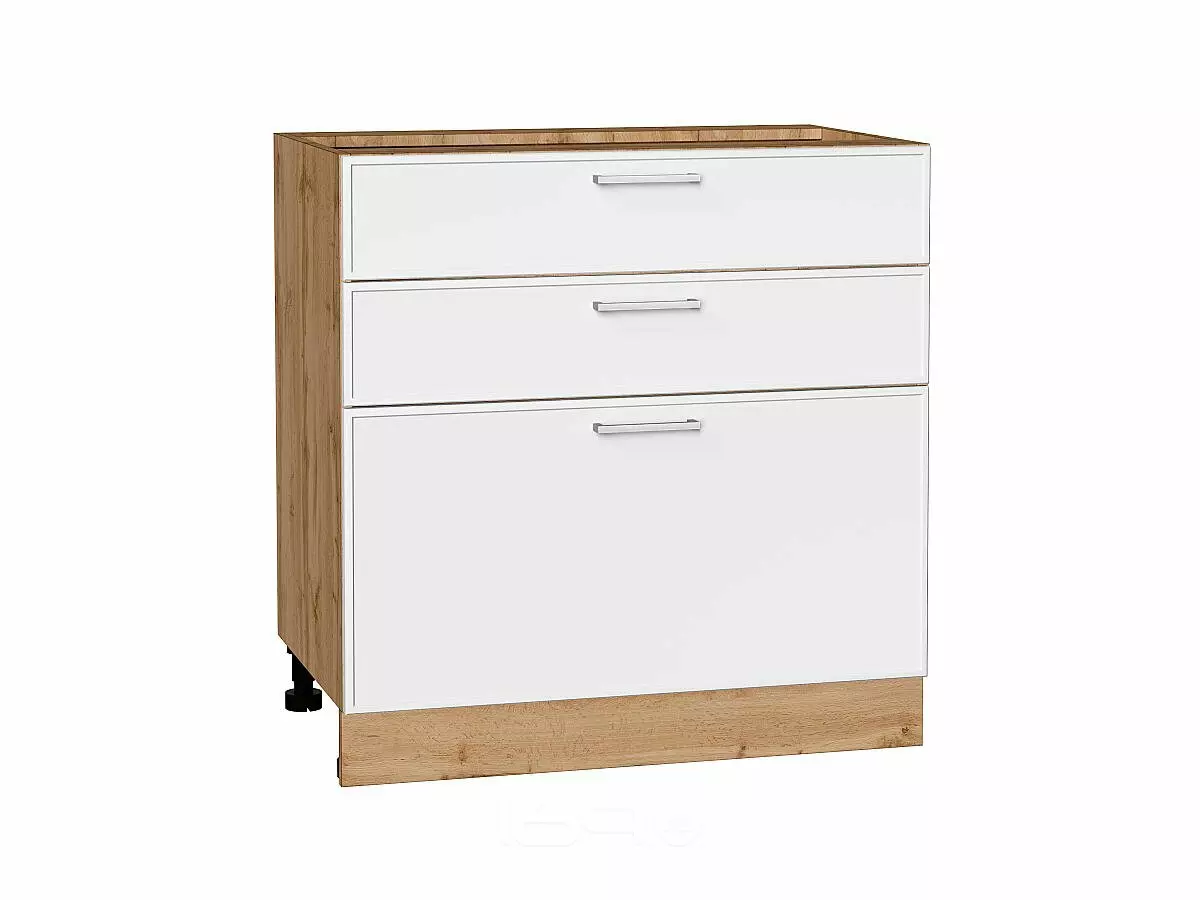 Шкаф нижний с 3-мя ящиками Квадро Белый/Дуб Вотан 816*800*481