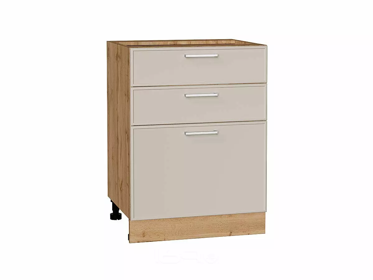 Шкаф нижний с 3-мя ящиками Квадро Кашемир/Дуб Вотан 816*600*481