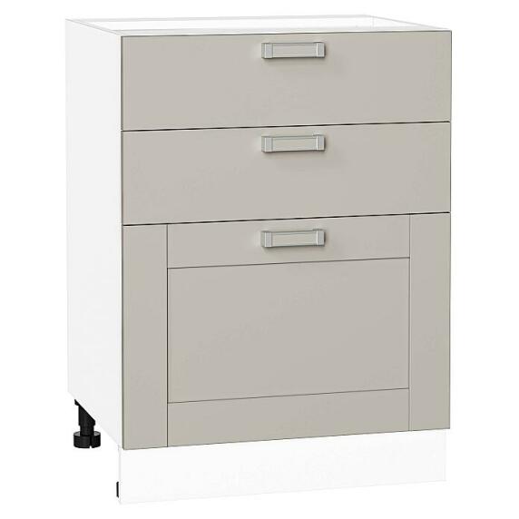 Шкаф нижний с 3-мя ящиками Лофт Grey Silk/Белый 816*600*480