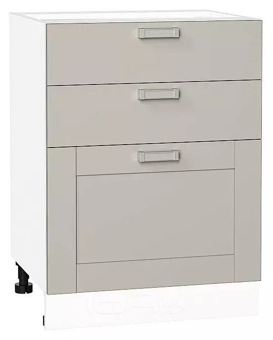 Шкаф нижний с 3-мя ящиками Лофт Grey Silk/Белый 816*600*480