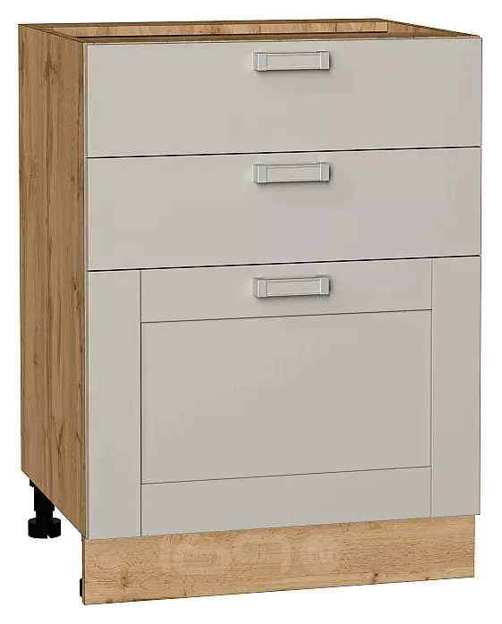 Шкаф нижний с 3-мя ящиками Лофт Grey Silk/Дуб Вотан 816*600*480