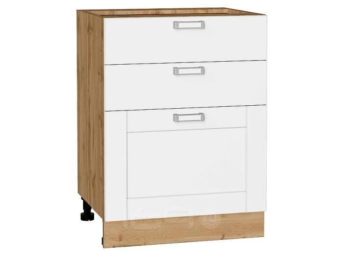 Шкаф нижний с 3-мя ящиками Лофт White Silk/Дуб Вотан 816*600*480