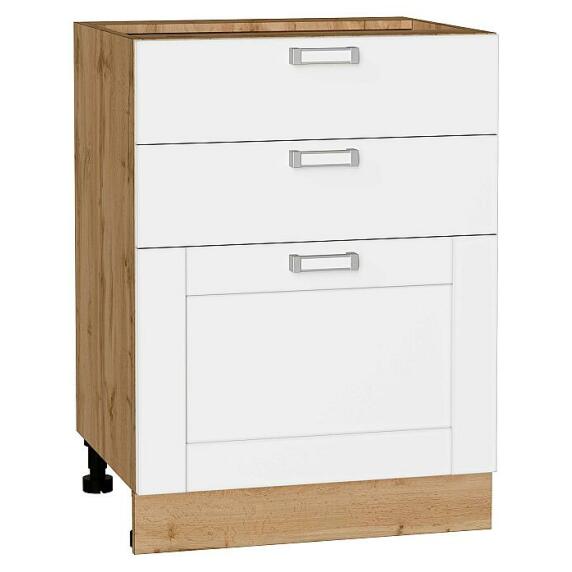 Шкаф нижний с 3-мя ящиками Лофт White Silk/Дуб Вотан 816*600*480