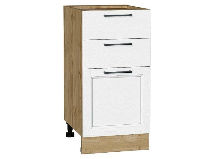 Шкаф нижний с 3-мя ящиками Сканди White Silkwood/Дуб Вотан 816*400*480