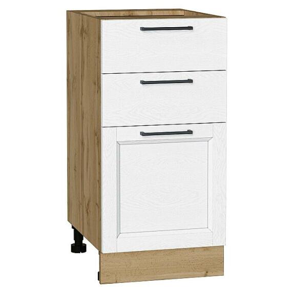 Шкаф нижний с 3-мя ящиками Сканди White Silkwood/Дуб Вотан 816*400*480