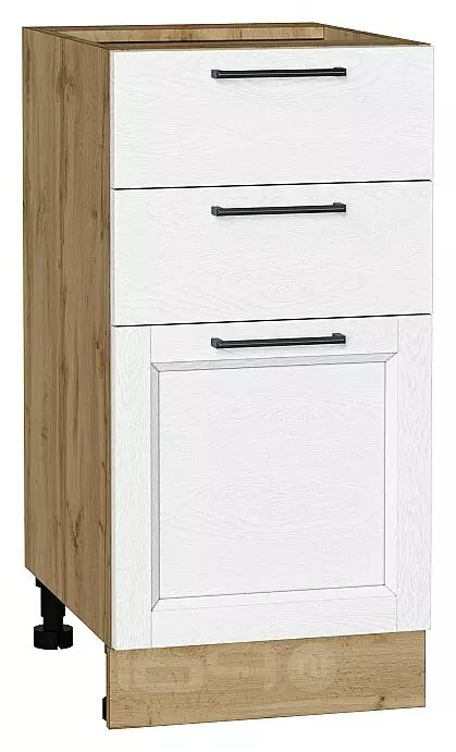 Шкаф нижний с 3-мя ящиками Сканди White Silkwood/Дуб Вотан 816*400*480