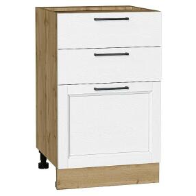Шкаф нижний с 3-мя ящиками Сканди White Silkwood/Дуб Вотан 816*500*480