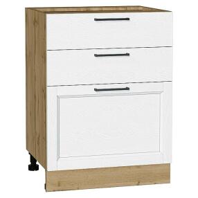 Шкаф нижний с 3-мя ящиками Сканди White Silkwood/Дуб Вотан 816*600*480