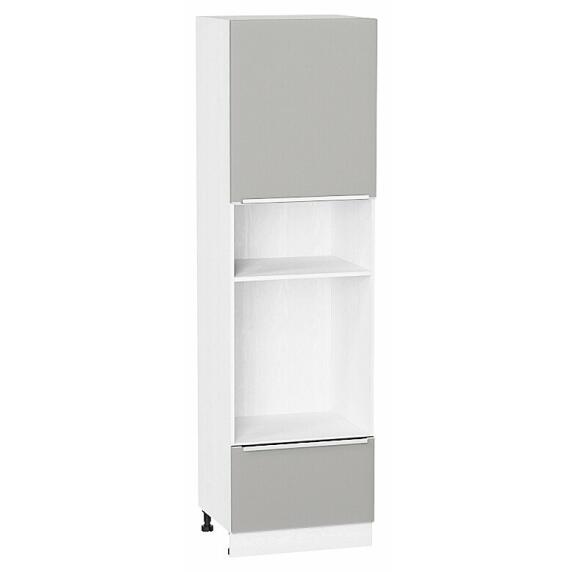 Шкаф пенал с 1-ой дверцей и ящиком под технику Фьюжн Silky Light Grey  Белый 2132*600*576