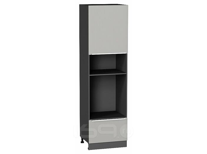 Шкаф пенал с 1-ой дверцей и ящиком под технику Фьюжн Silky Light Grey  Graphite 2132*600*576