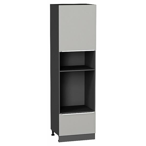 Шкаф пенал с 1-ой дверцей и ящиком под технику Фьюжн Silky Light Grey  Graphite 2132*600*576