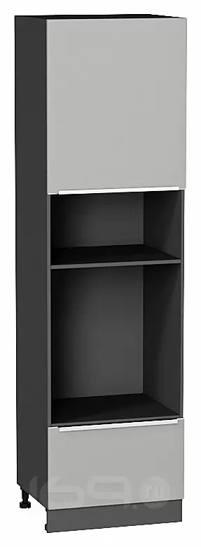 Шкаф пенал с 1-ой дверцей и ящиком под технику Фьюжн Silky Light Grey Graphite 2132*600*576