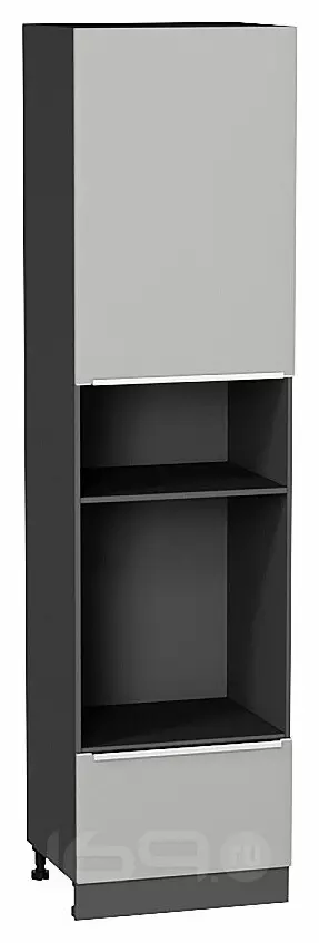 Шкаф пенал с 1-ой дверцей и ящиком под технику Фьюжн Silky Light Grey Graphite 2336*600*576