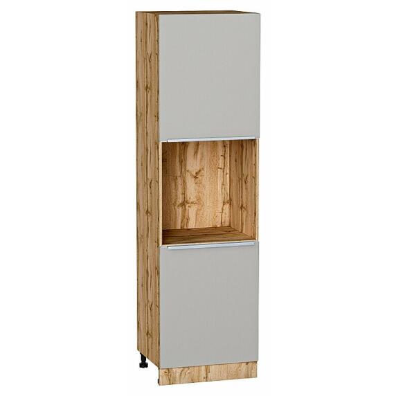 Шкаф пенал с 2-мя дверцами под технику Фьюжн Silky Light Grey  Дуб Вотан 2132*600*576