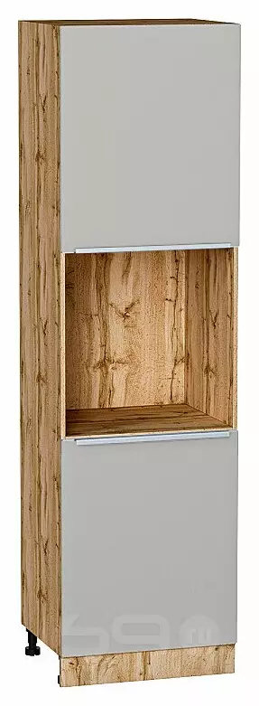 Шкаф пенал с 2-мя дверцами под технику Фьюжн Silky Light Grey Дуб Вотан 2132*600*576