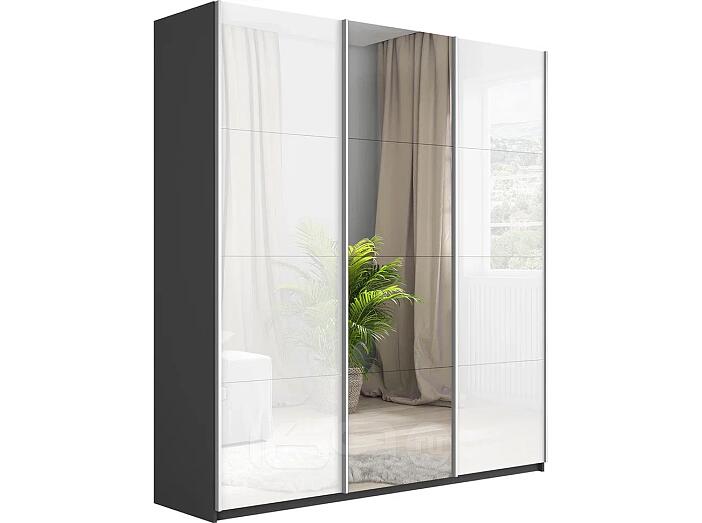 Шкаф Прайм 3 TM_L-180 Серый Диамант Стекло белое Зеркало Стекло белое 1800*2300*570