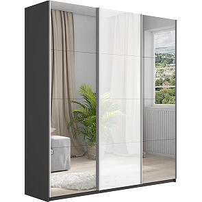 Шкаф Прайм 3 TM_L-180 Серый Диамант Зеркало Стекло белое Зеркало 1800*2300*570