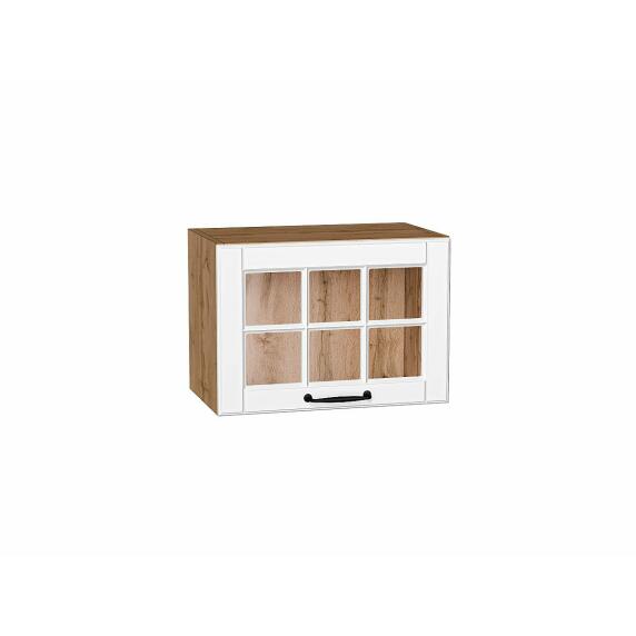 Шкаф верхний горизонтальный остекленный Дублин Special White/Дуб Вотан 358*500*318